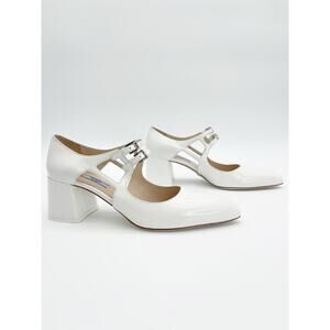 Prada F/W15 Runway White Brushed Leather Double Strap Mary Jane Heels IT 42
